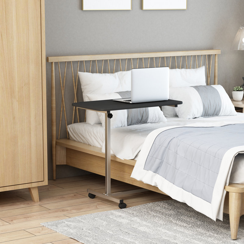 Height Adjustable Over Bed Table with Wheels 77*40*100 cm Wood 1 Piece Overbed Table Black Compact Workspace