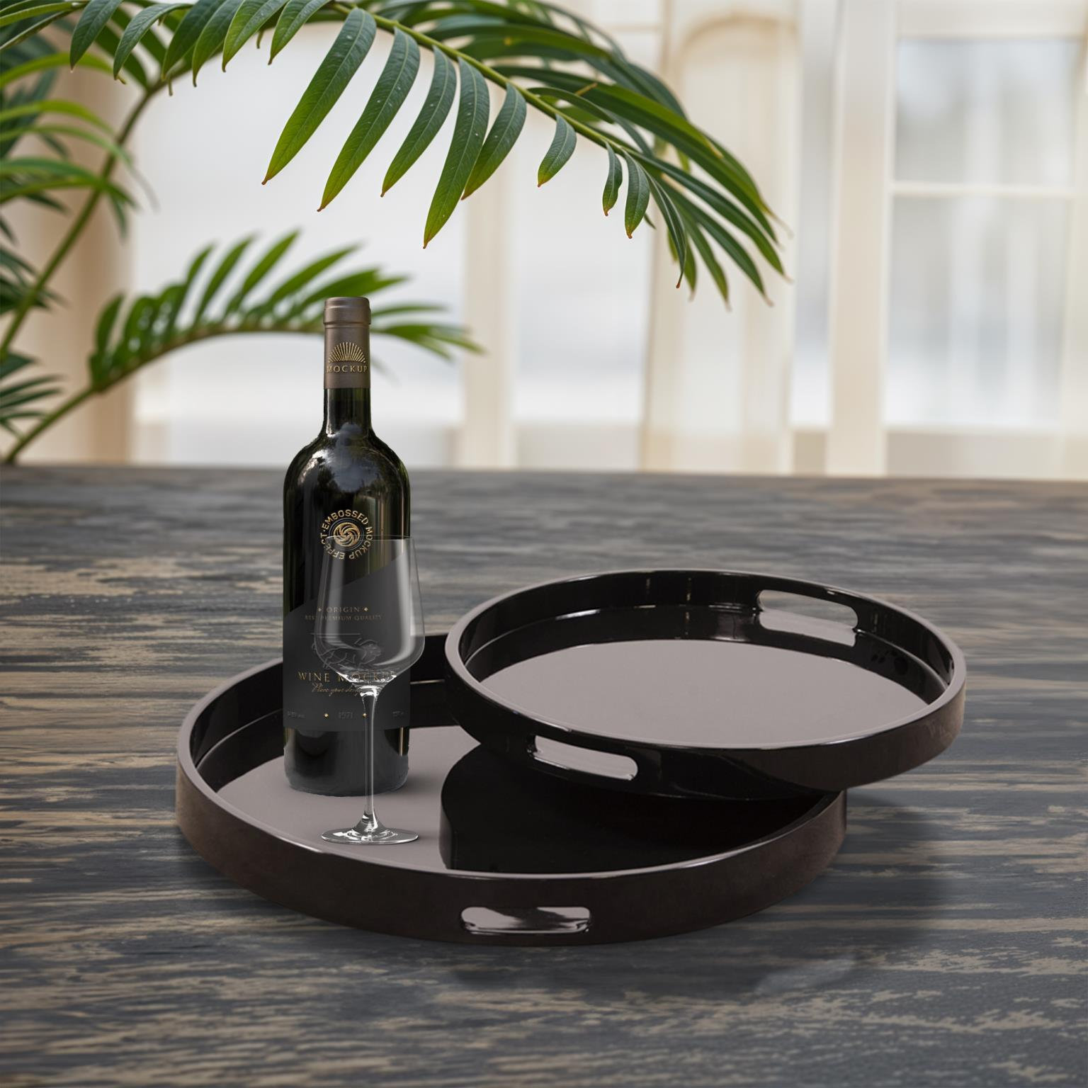 Parke Decorative Tray, Black, Rounded