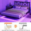 Cadre de lit flottant pour grand lit avec tête de lit, rangement, charge USB et lumières DEL RVB pour les chambres modernes-86718485