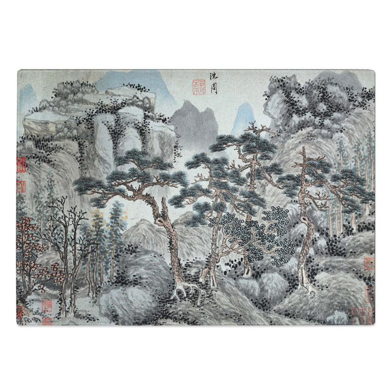 Glass Four Pine Trees by Shen Zhou Chopping Board, 39 cm W x 28.5 cm L