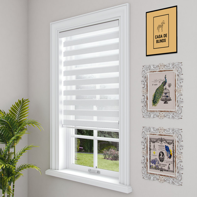 Store à enroulement double avec fenêtre Zebra Blinds, store à cordon horizontal, intimité, 72 po de longueur, Blanc