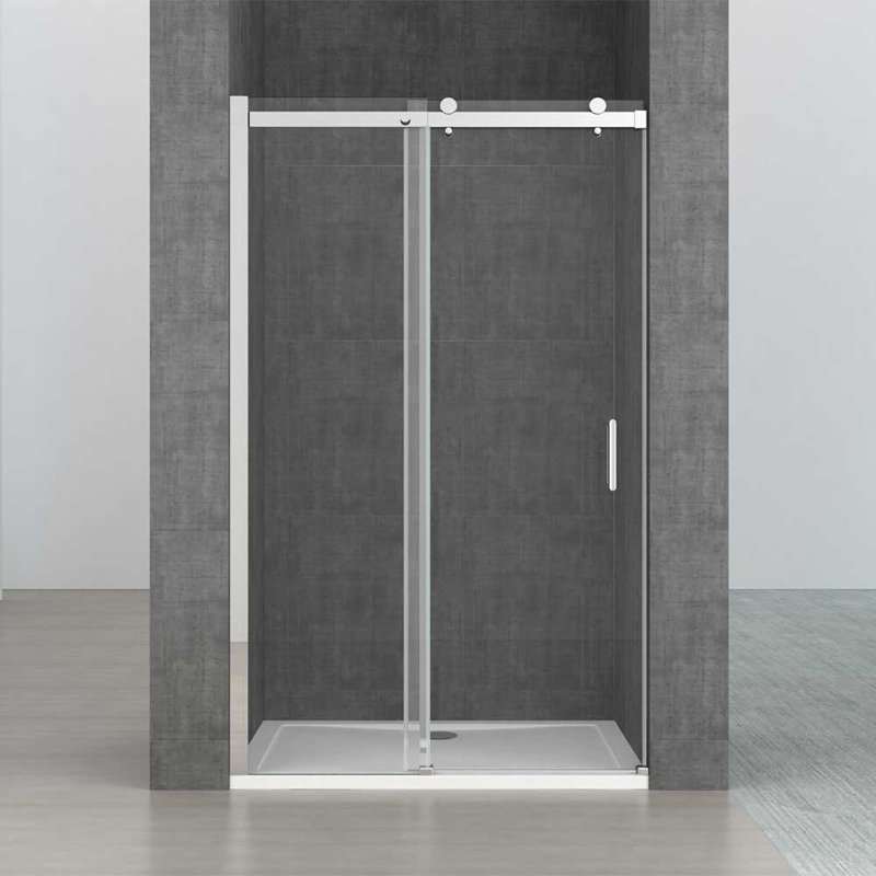  1300mm Frameless Reversible Shower Sliding Door 8mm Thick Transparent Safety Glass Side Aluminium Strip Mount, 140Cm