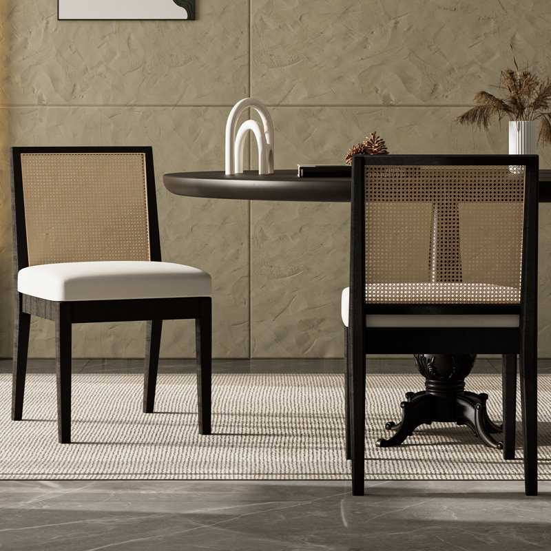 Arnkell Modern Solid Wood Dining Chair with Rattan Back