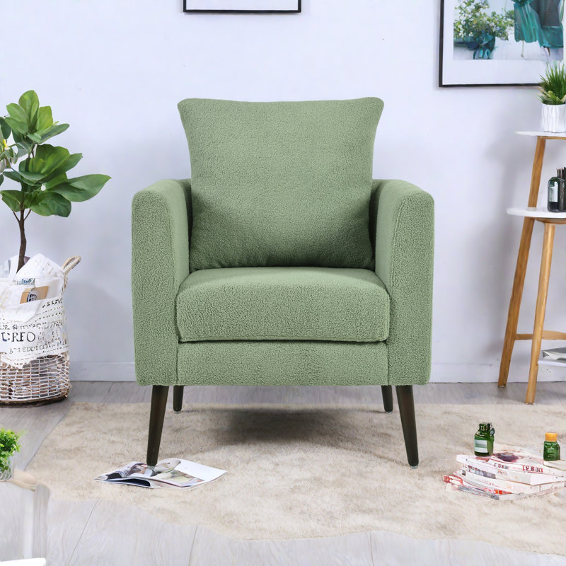 Fauteuil demi-tonneau en tissu Teddy, Ours en peluche vert