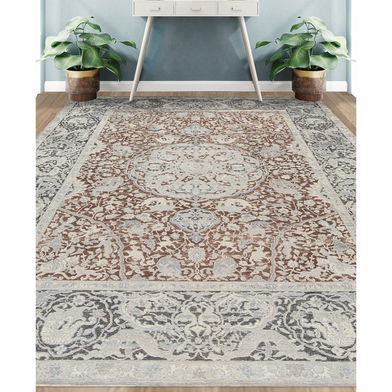 Tapis rouille et gris noué à la main de haute qualité