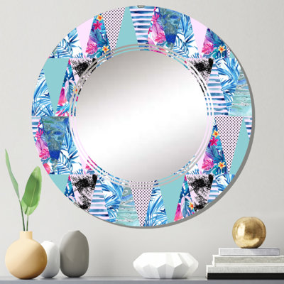 Forme triangulaire avec feuilles tropicales - Miroir mural à motif rond