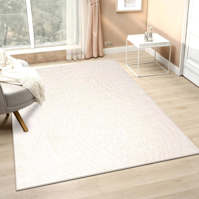 Artistic Abstract Wave Area Rug, Ivory, 6x9