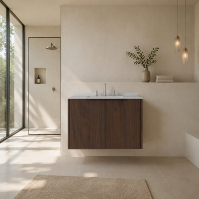 Meuble-lavabo flottant 24 po avec lavabo, armoire en contreplaqué avec portes doubles à fermeture en douceur, lavabo en marbre de culture 0,6 po avec dosseret
