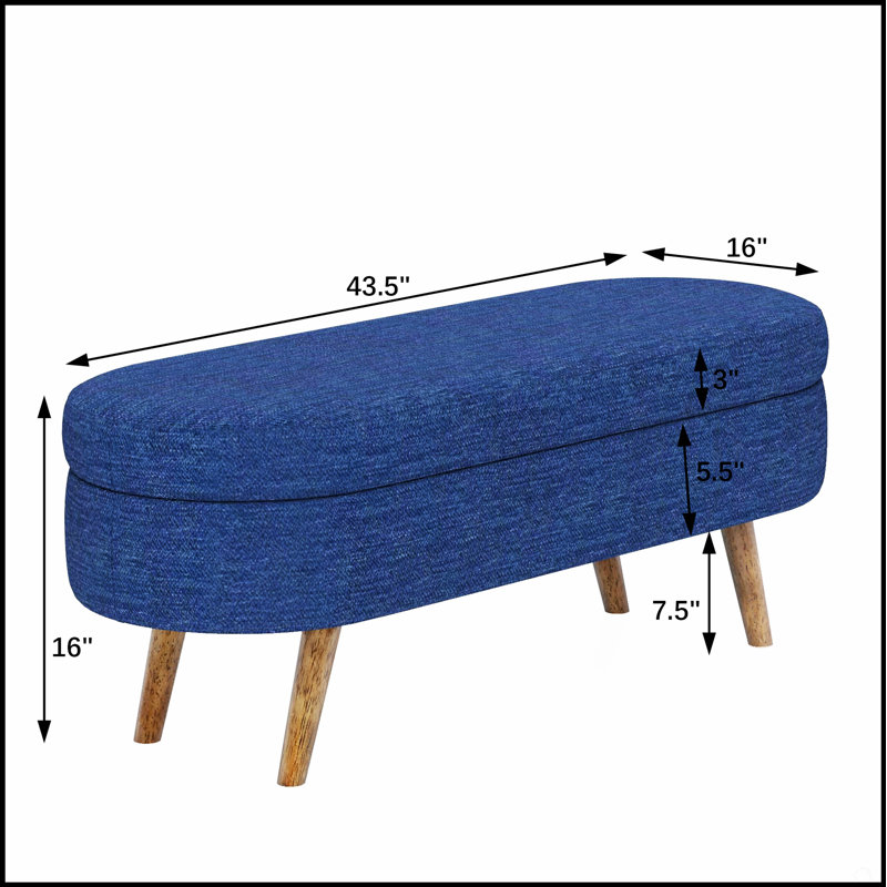 Oval Fabric Storage Ottoman With Rubber Wood Legs, Perfect For Extra Seating And Organized Living Spaces