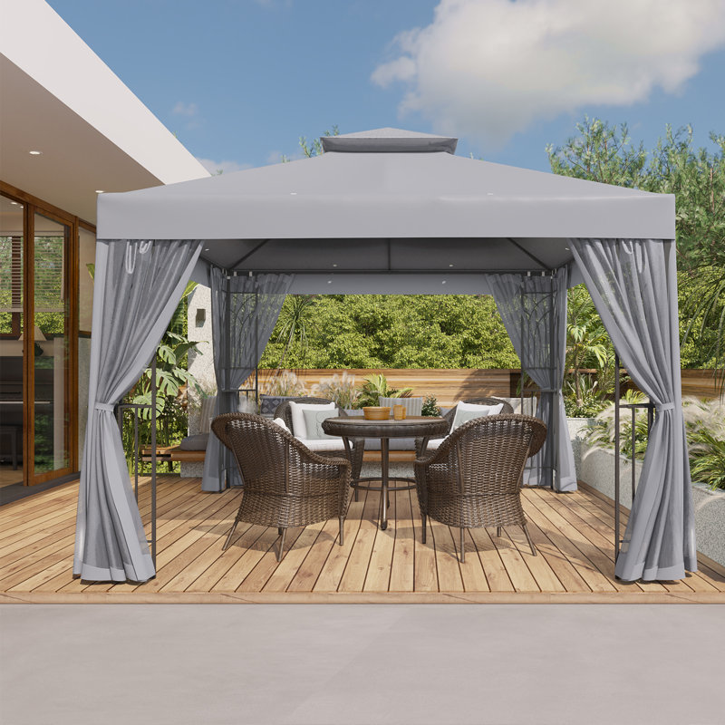 Gray 10' x 10' Metal Frame Patio Gazebo with Netting