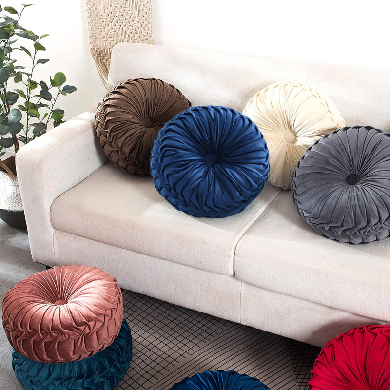 Velvet Round Decorative Pillow for Sofa Decor (15-Inch), Navy Blue