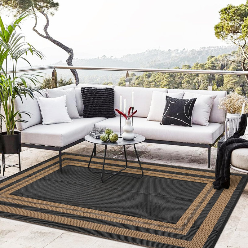 Outdoor Plastic Straw Rug 8x10 Reversible Patio Rug Outdoor Rugs Waterproof Camping Rugs Portable Outside Floor Mat for RV Porch Balcony Patio Camping Picnic Beach Brown Panel
