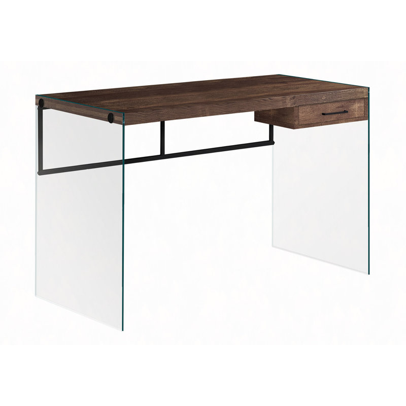 Bureau d'ordinateur, bureau personnel, ordinateur portable, tiroirs de rangement, bureau, verre trempé transparent, contemporain, moderne