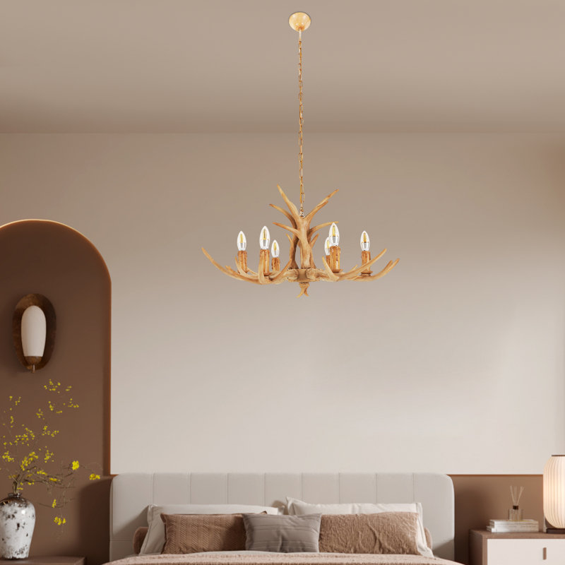 6 Lights Vintage Style Classic Exquisite Resin Antler Ceiling Light Chandelier