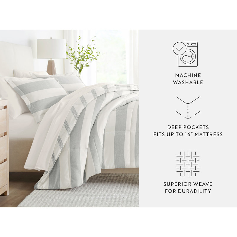 Twin Gray and White Microfiber Bedding Set with Distressed Stripe Pattern