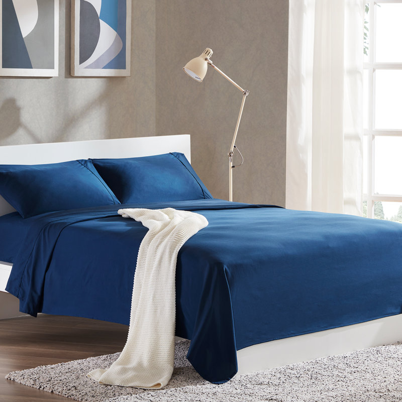 Navy Blue Deep Pocket Queen Cotton Microfiber Sheet Set
