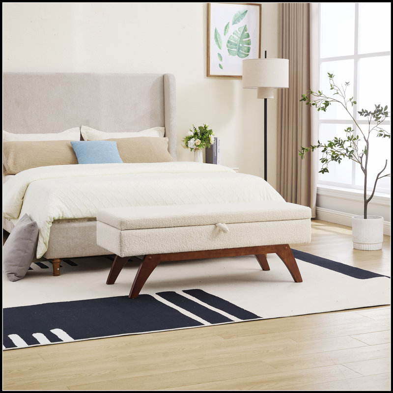 Teddy wool fabric, solid wood feet for solid weighing, and bed end stool with storage function