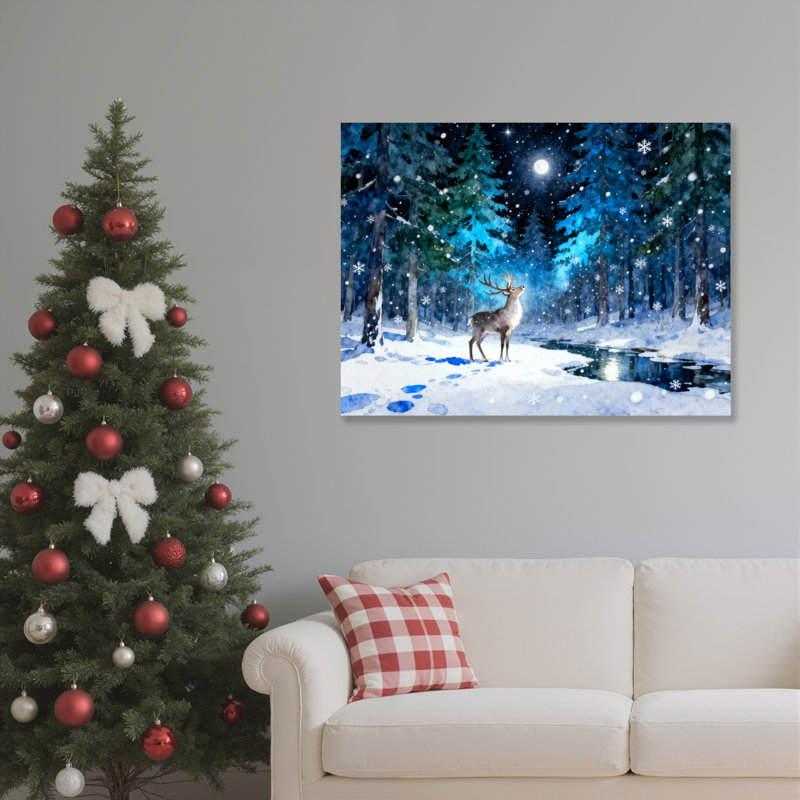 «Winter Forest Deer», art mural sur toile, H 12 po x l 18 po