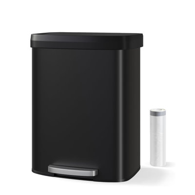 16 Gallon Stainless Steel Kitchen Trash Can, 60L Large Garbage Bin with Soft-Close Lid & Step Pedal,