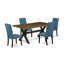 Ensemble de table de salle à manger 5 pièces moderne comprenant une table rectangulaire en bois avec pieds en X et 4 chaises rembourrées en tissu bleu, noir brossé-1731266240-1647215908-1647215961