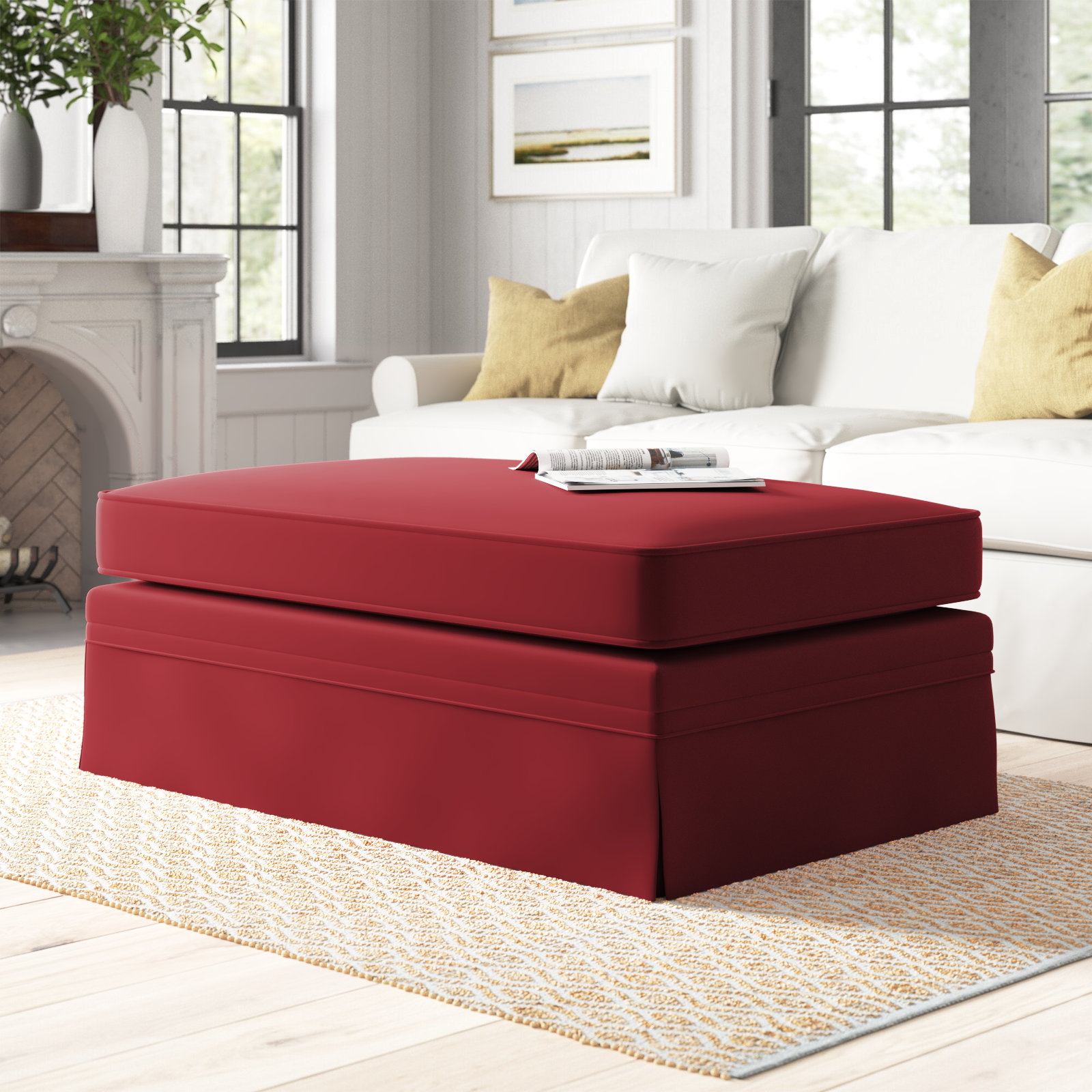 Shelby 47" Cotton Ottoman, Bayou Flame Canvas