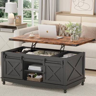 48"" Farmhouse Lift Top Coffee Table with Storage Sliding Barn Door & Large Hidden Compartment -  August Grove®, 4B05E0D5099042EA91A13CFDD91A94ED