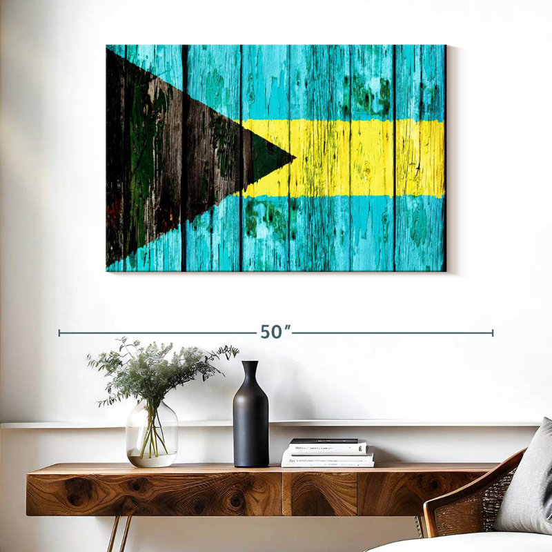 Drapeau Borges en bois des Bahamas, H 26 po x l 39 po