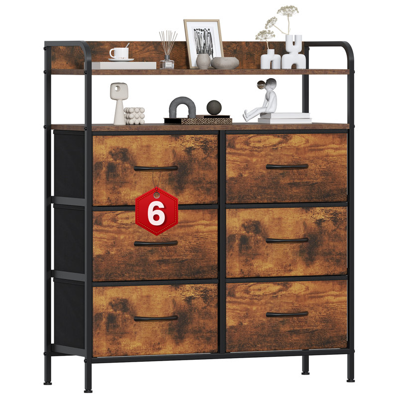 30 cm W Chest of 6 Drawers, Rustic Brown