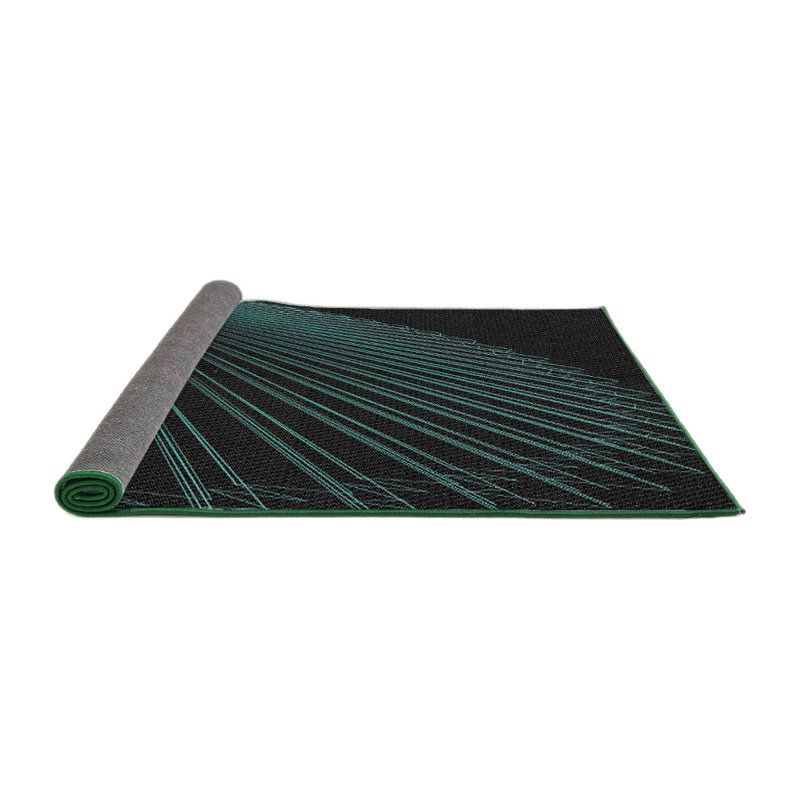 Laine tissée à la machine abstraite et polyester turquoise/vert/noir Tapis décoratif, Rond 8 pi