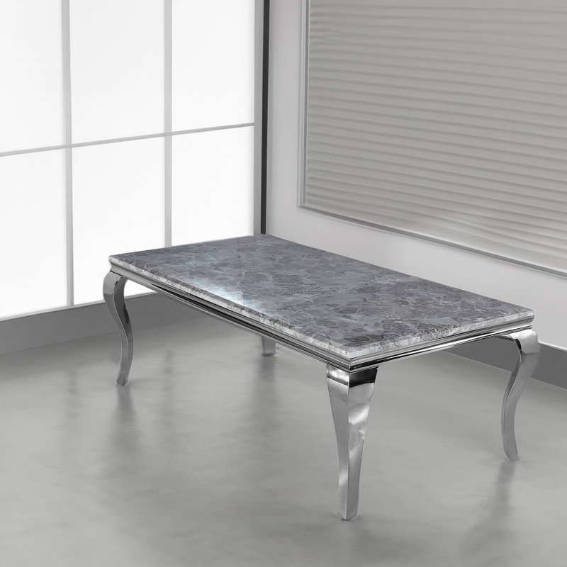 Louis 180cm L x 90cm W Light Grey Marble Top Chrome Leg Rectangular Dining Table