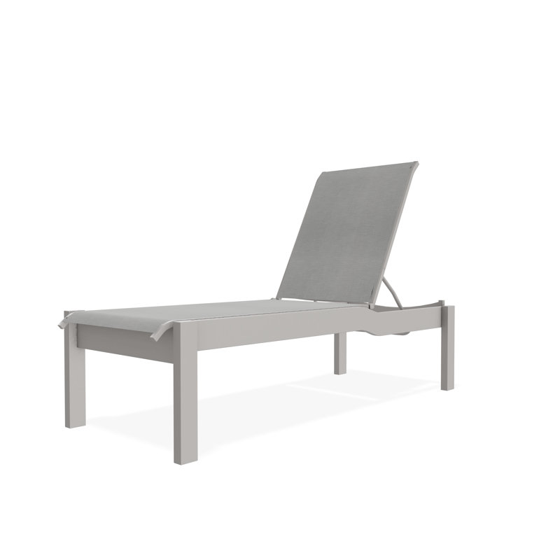 Leeward Sling Marine Grade Polymer Lay-flat Stacking Armless Long Frame Chaise with Wheels, Deacon, Warm Gray