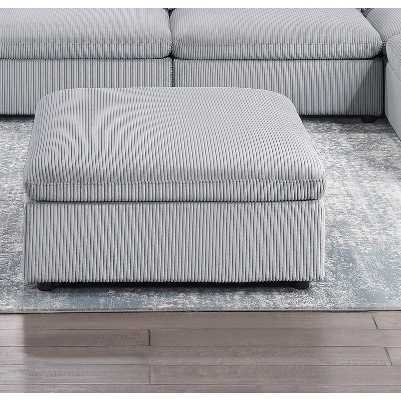 Repose-pieds contemporain en velours côtelé 1pc, Gris clair