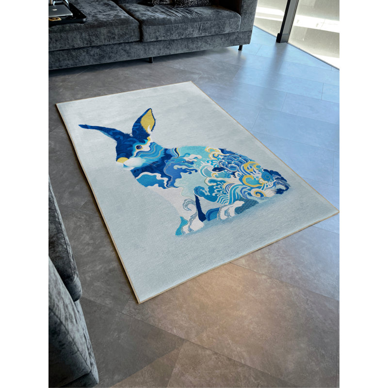 Tapis en polypropylène à imprimé animalier bleu Cordaryl, Tapis de couloir 4 pi x 9 pi 11 po