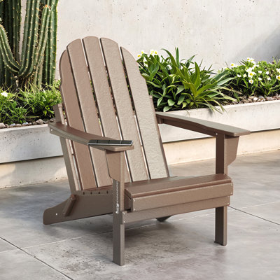 Outdoor Hdpe Folding Adirondack Chair, All-Weather Resistant, Teak