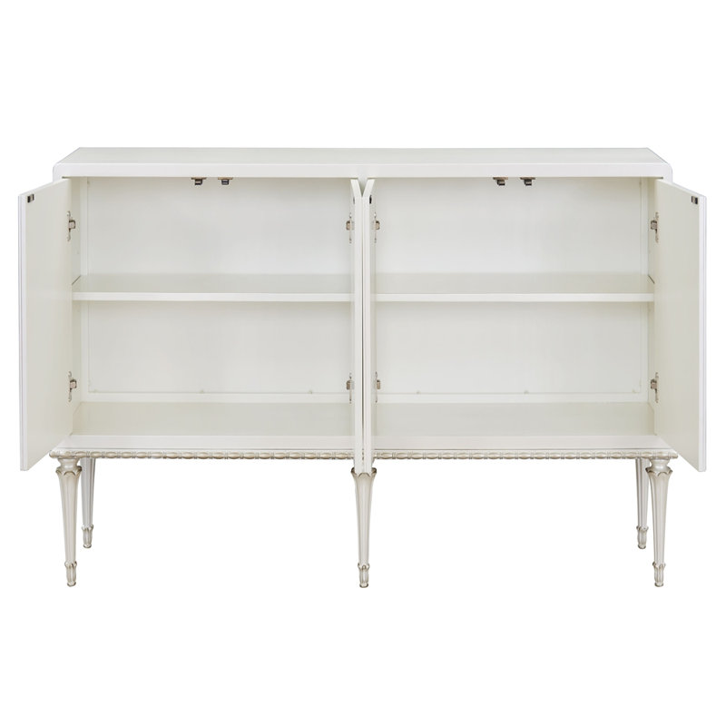 Armoire console Ansaldo blanc perle et argent scintillant