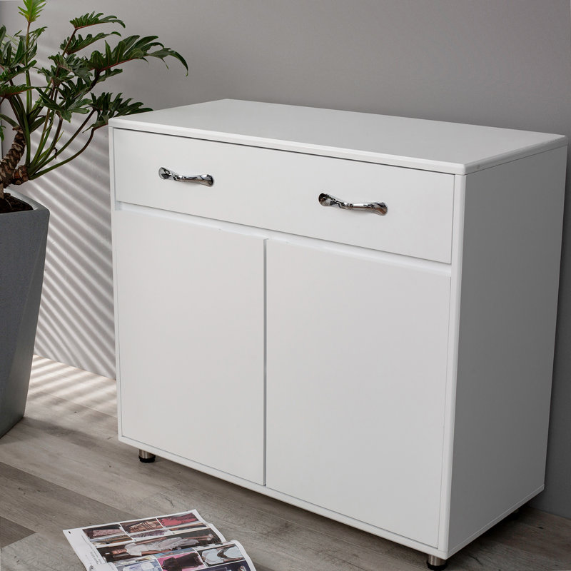 Buffet, table de buffet, armoire de salle à manger, crédence de bureau avec côtés en mousse, Blanc