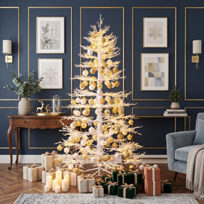 Sapin de Noël artificiel pré-illuminé de 1,80 m avec 600 lumières DEL, 253 branches en PE, 150 boules de Noël, branches articulées et support en fer