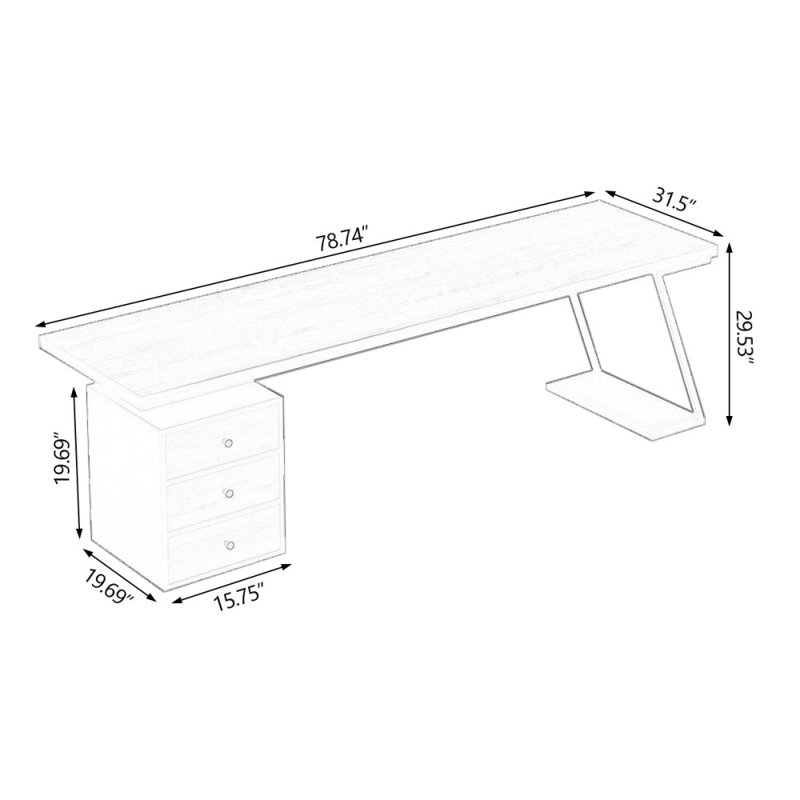 Bureaux rectangulaires noirs en bois massif, Orienté à gauche (vu de face), H 29,53 po x l 78,74 po x P 31,5 po