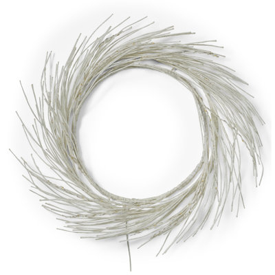  Pre-Lit Artificial White Twig Wreath with LED Lights, Battery-Operated Sparkling Branches for Holiday and Year-Round Decor, Perfect for Door and Wall Accent, White