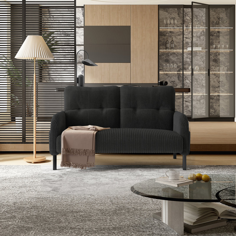 2-Seat Upholstered Sofa, Gray Corduroy