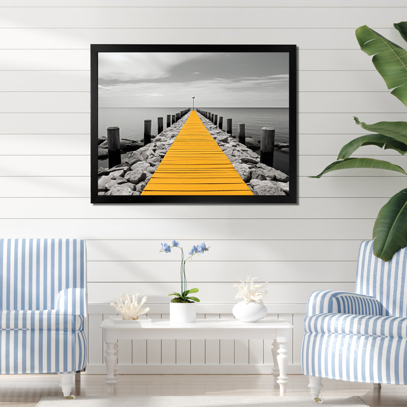 «Nettinne Beach Pier Point de vue noir sur fond noir» sur toile, Cadre photo noir, H 30 po x l 40 po x P 1,5 po