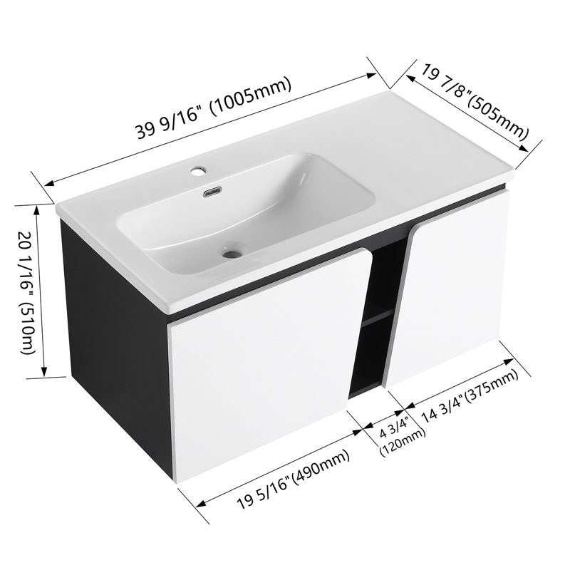 40" Wall-Mounted Bathroom Vanity With Ceramic Sink