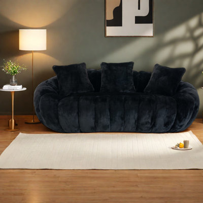 Ultra-soft Two-seater Black Sofa, Faux Fur Floral Design For Home