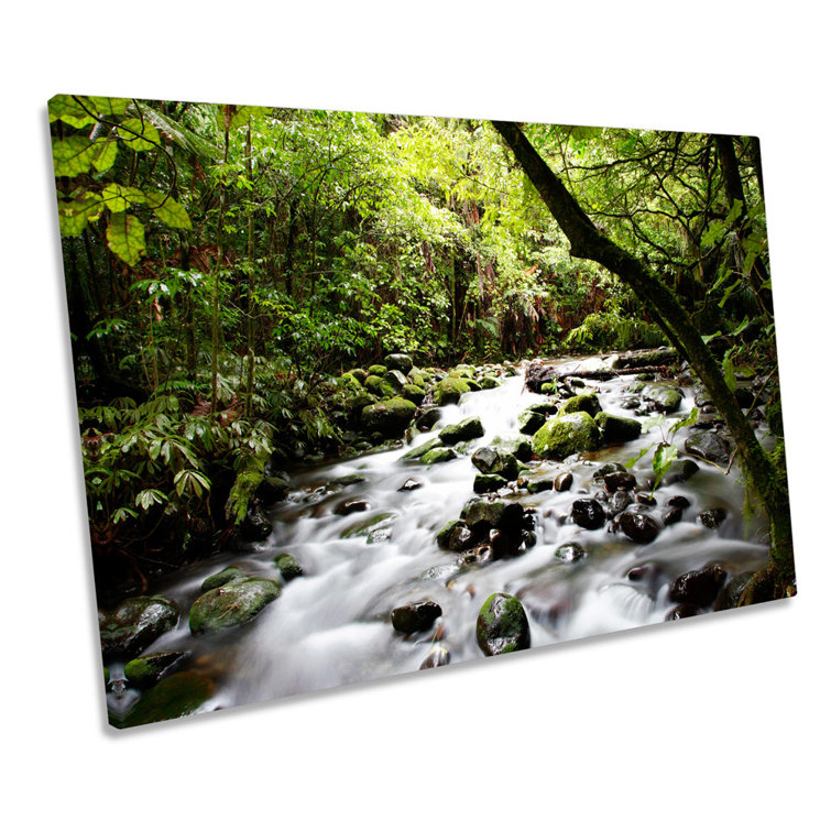 Tropical Forest River Landscape - Wrapped Canvas Print