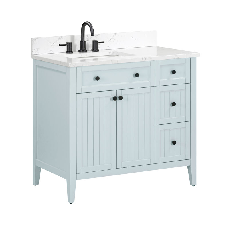 Meuble-lavabo simple 36 po Layla, 37", Pierre artificielle blanche Cala