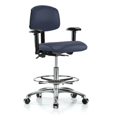 PERCH Chrome Multi-Task Office Chair with Adjustable Armrests and Foot Ring | Medium Bench Height 20-27"