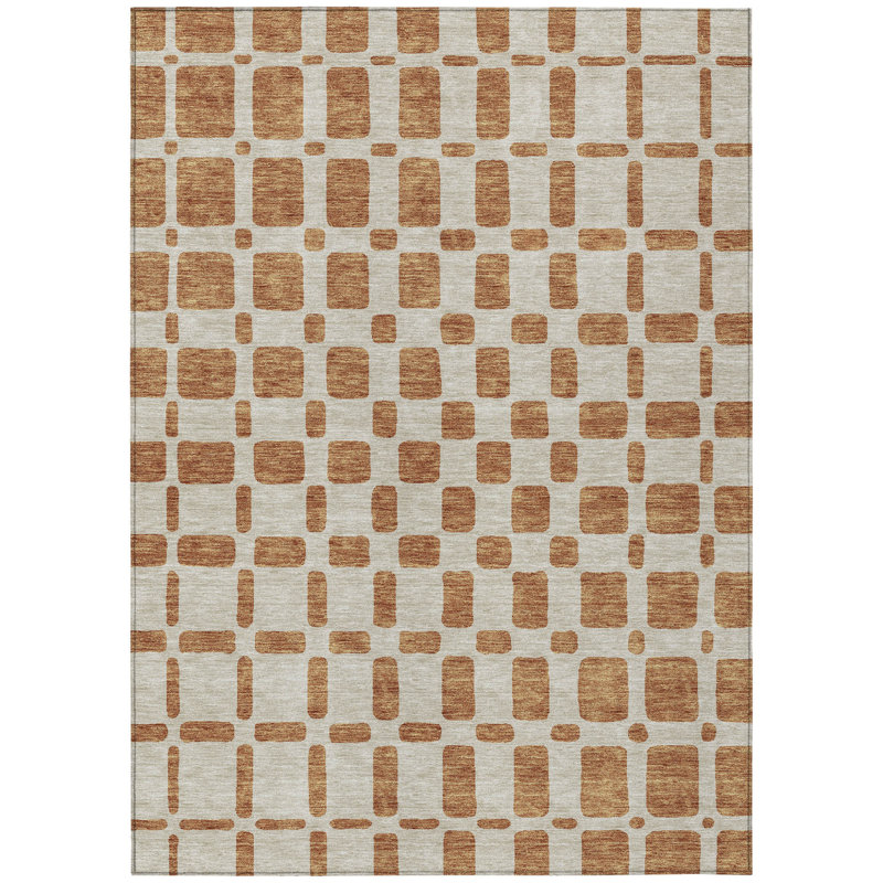 Tapis extérieur lavable géométrique 9 pi x 12 pi en terre cuite et beige