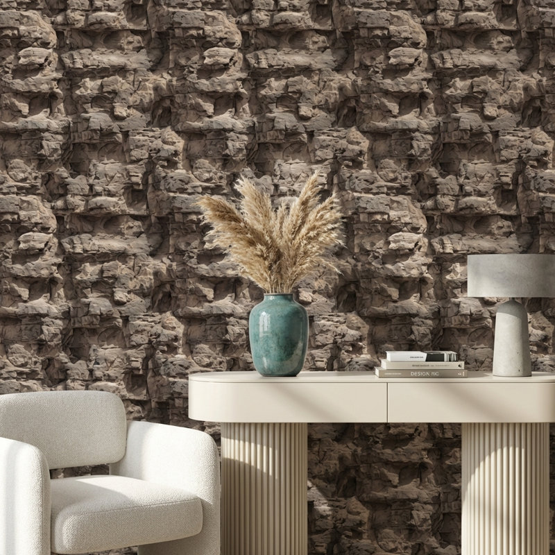 Papier peint mural en pierre rustique naturel, Peler et coller