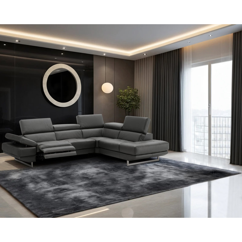 Canapé modulaire en cuir 2 pièces Cartagena, Cuir véritable gris foncé, Orienté à droite