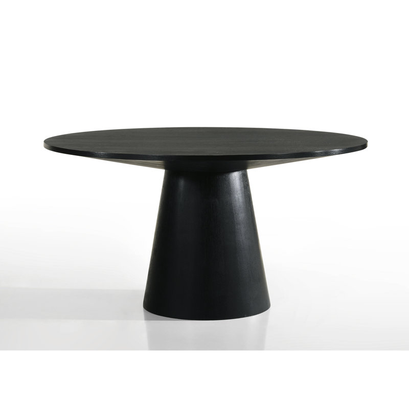 Table de salle à manger en ébène noire de 59 po de largeur, ronde et combinée, de 29,54 po